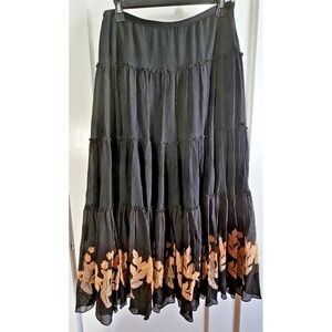 Tommy Bahama woman Sz M-8/10 tiered silk cotton blend black‎ skirt silk lined